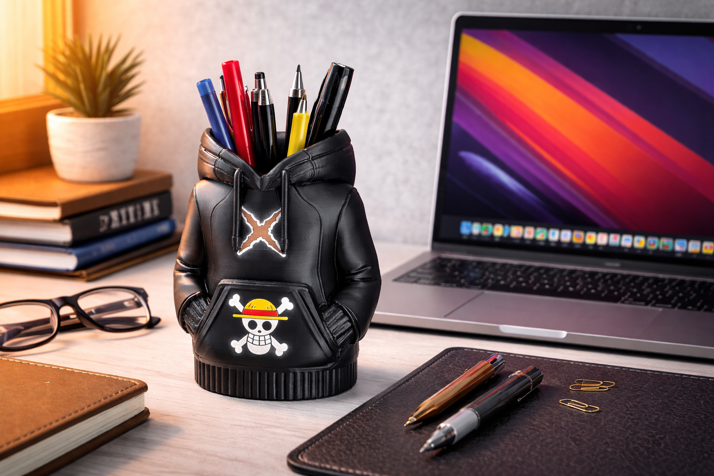 One Piece Style Hoodie Pen Stand – Unique 3D Printed Desk Accessory & Gift for Anime Lovers